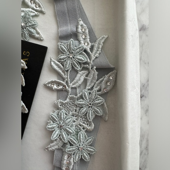 Tania Maras Lace Elastic Wedding Garters Swarovski Crystals Something Blue BHLDN - Picture 5 of 5